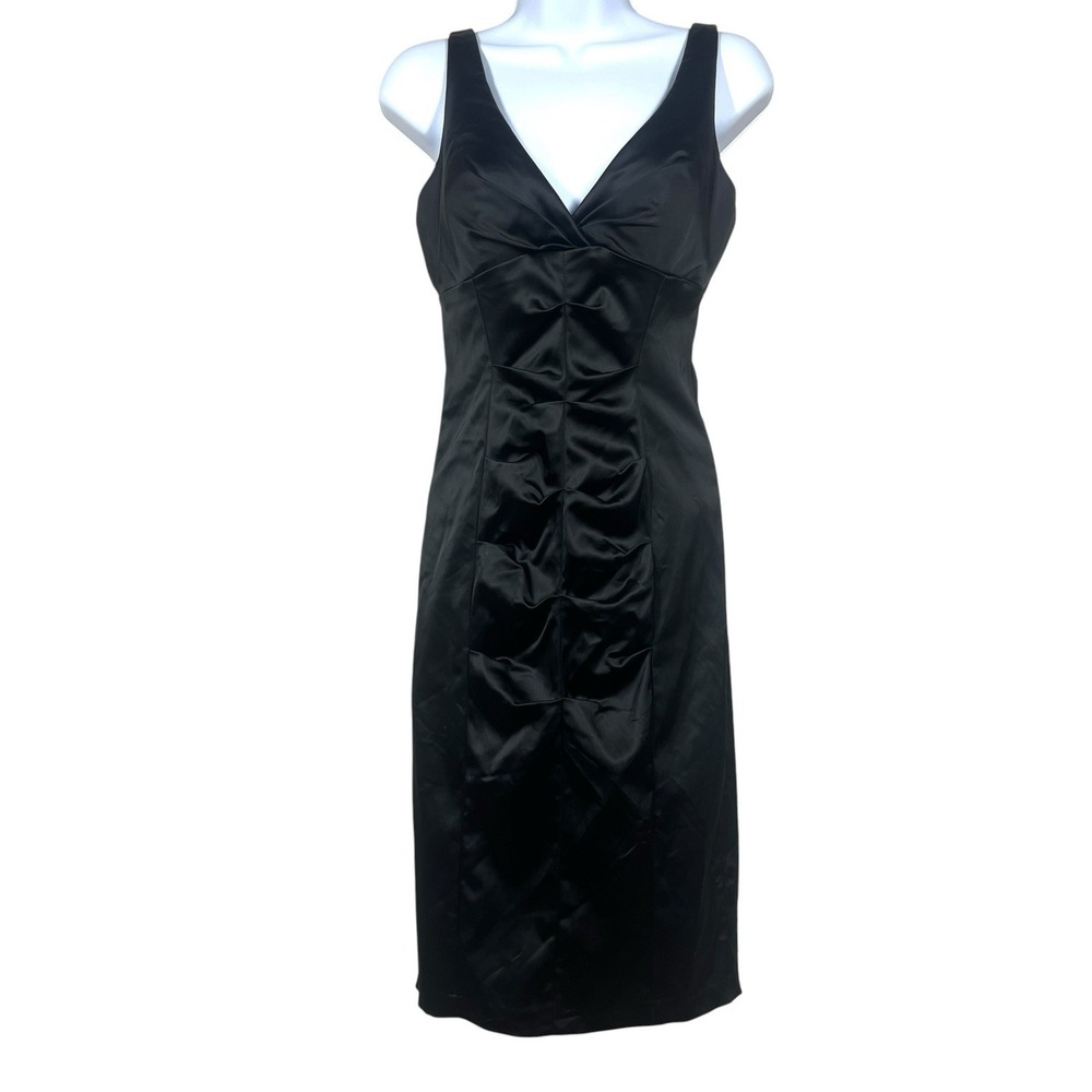 Cache Bodycon Sleeveless Dress Size 6 Black Ruching Stretch Cocktail Vintage